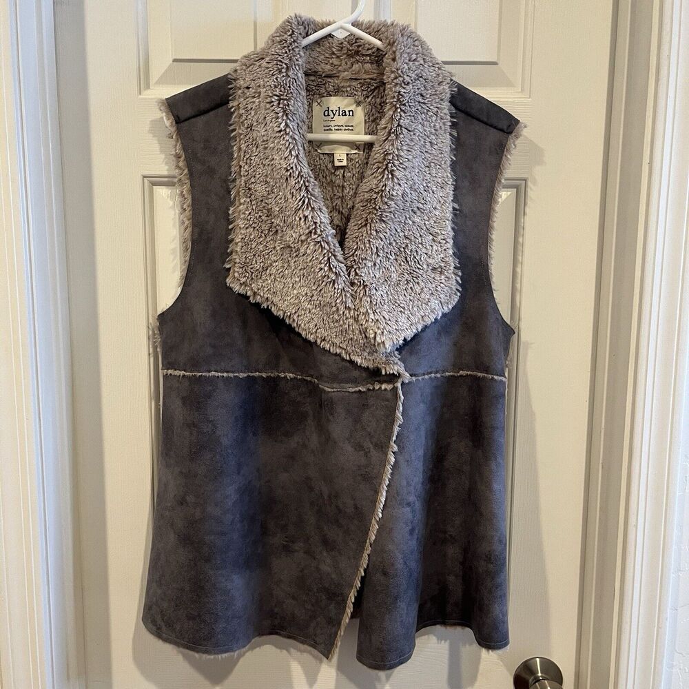 DYLAN Grey Size Large Vegan Shearling Suede/Fur Very Soft Vest Womens